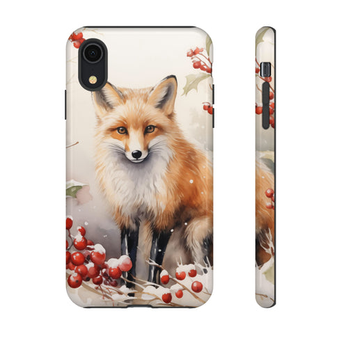 Christmas Fox in a Wreath of Red Berries - Impact Resistant Phone Case iPhone XR Glossy